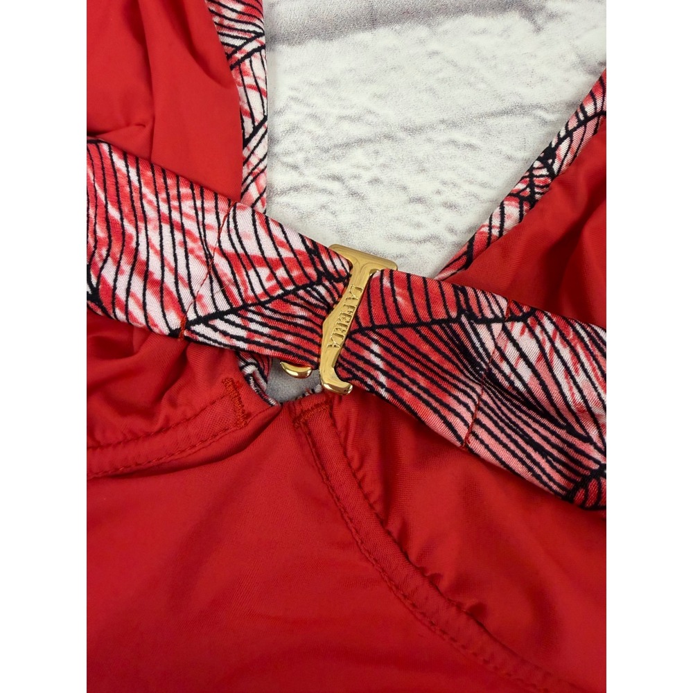La Perla Red Tropical Trikini Cutout One Piece Swimsuit Halter NWT Sz 10 Beach - Picture 10 of 12